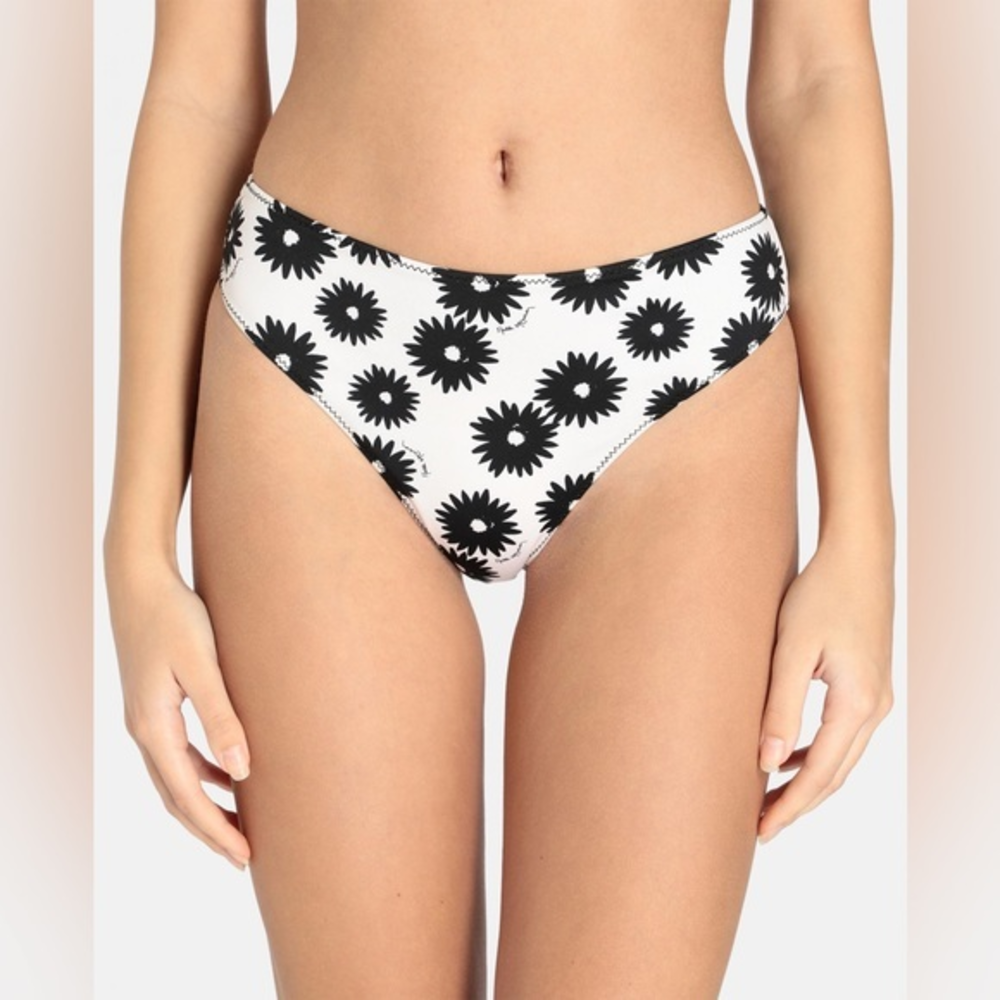 Stella McCartney Swimwear Linda Floral Print‎ High Leg Brief Black Cream Size XS